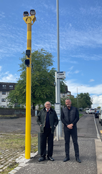 New Regent Street speed camera in Greenock Councillor David Wilson and Alan Bowater